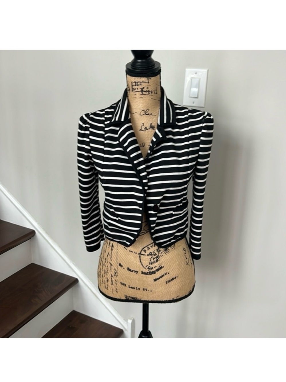 Black & White Striped Cropped Blazer Jacket body central small